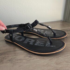 Sorel Black Embellished T-Strap Sandals